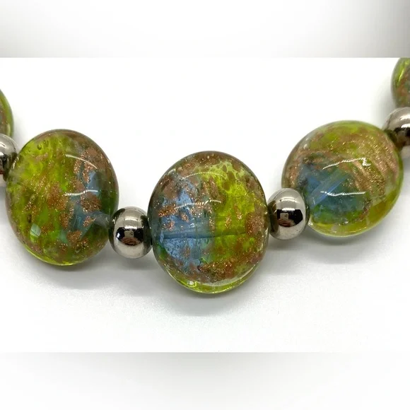 Green Gold Silver Beaded Chunky Necklace Vintage Boho-chic Retro Party Classic - Picture 8 of 11